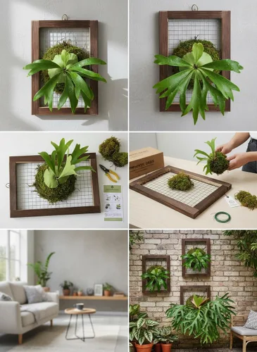Vista 7 de Kit de montaje de helecho cuerno de ciervo, maceta colgante de pared de madera para orquídeas y jardín vertical, tablero de soporte para plantas
