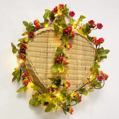 Vista 13 de Guirnalda de luces de simulación de rosas colgantes, guirnalda de plantas de seda, flores artificiales de seda, funciona con pilas, para decoración