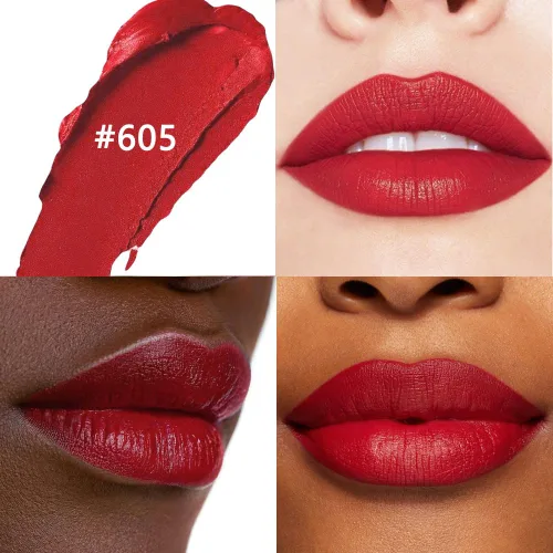 Vista 3 de evpct Lápiz labial mate aterciopelado rojo rubí para mujeres mayores, de larga duración, cremoso y sedoso, de larga duración, impermeable, a prueba