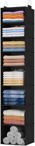 Vista 16 de Lifewit Organizador de armario colgante de 5 niveles y almacenamiento para estantes, estante de ropa plegable con 2 ganchos resistentes