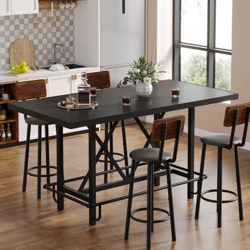 Vista 3 de Tribesigns Mesa de Bar, Mesa de Pub Industrial de Altura de Mostrador con Reposapiés de Metal, Mesa de Comedor de Cocina de Madera Rectangular de 63