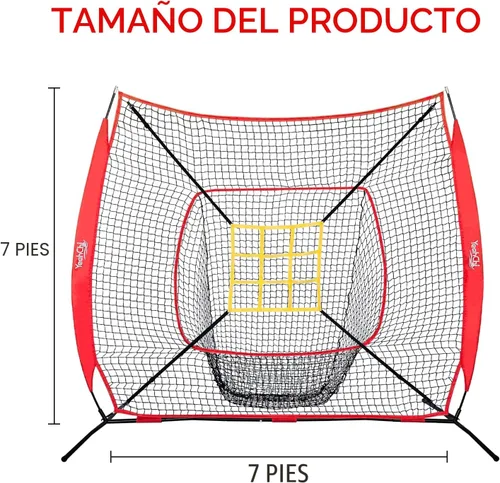 Vista 2 de Red de béisbol de 7×7 pies, red de lanzamiento con objetivo de zona de strike, red de práctica de béisbol y sóftbol con marco de arco resistente