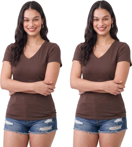 Vista 108 de Emmalise Camiseta de manga corta para mujer, cuello en V, tallas junior y plus