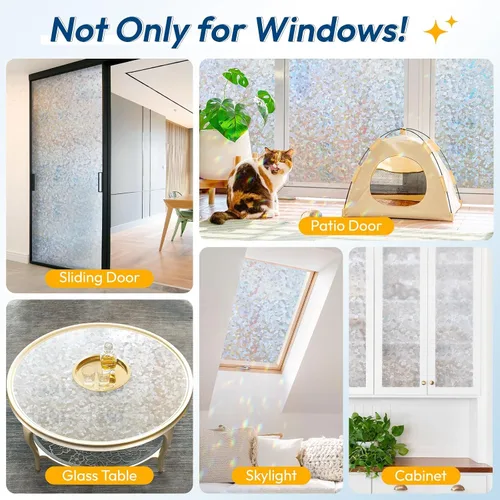Vista 37 de rabbitgoo - Película de privacidad para ventanas con diseño de arco iris y vidrio manchado, patrón de diamante, calcomanía no adhesiva con tinte