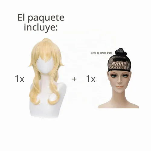 Vista 6 de SL Peluca de cola de caballo rubia ondulada para cosplay de Jean, pelucas de princesa dorada con colas de caballo, flequillos + gorra de peluca