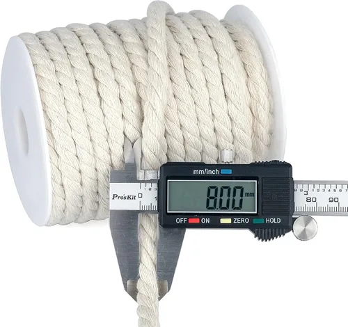 Vista 2 de joycraft Cordón de macramé, cuerda de algodón blanco hueso, 0.315 in x 21 yardas, cuerda de algodón trenzado de 3 hebras para colgar plantas