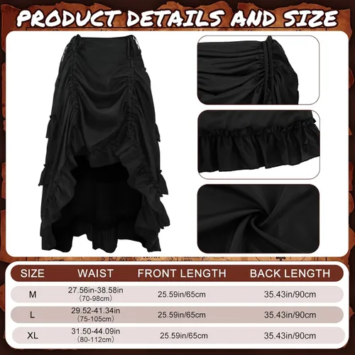 Vista 3 de Suhine Disfraz de pirata renacentista para mujer, traje victoriano medieval de 3 piezas, falda alta y baja, blusa con corsé vikingo