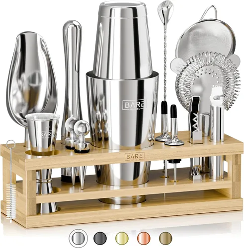 Vista 13 de BARE BARREL® Kit de Barman para Mixología Juego de Herramientas de Bar Juego de Coctelera de 16 Piezas Utensilios de Mezcla de Martini