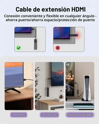 Vista 2 de VCE Cable de extensión HDMI 4K, macho a hembra Adaptador corto HDMI