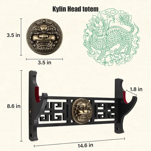 Vista 2 de Soporte de pared para espada Ekkhysis Kylin de 1 nivel con acolchado de terciopelo y gancho, soporte para katana para espada Tanto de samurái