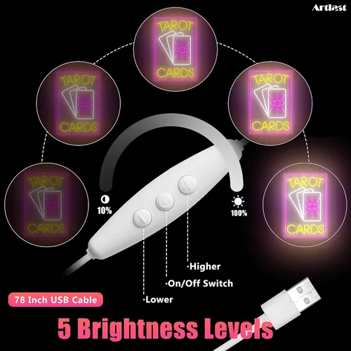 Vista 5 de Letrero de neón de cartas de tarot, luz LED rosa para decoración de pared de habitación, interruptor regulable, material acrílico, 10.24 x 14.88