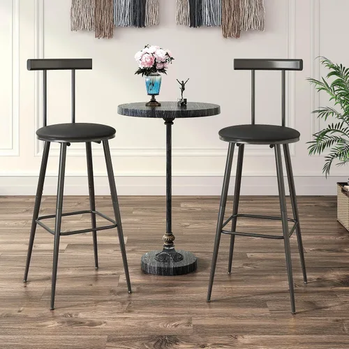 Vista 4 de Taburetes de bar, juego de 2 taburetes de cocina altos, sillas de bar con respaldo y reposapiés, taburetes industriales con asiento suave de PU
