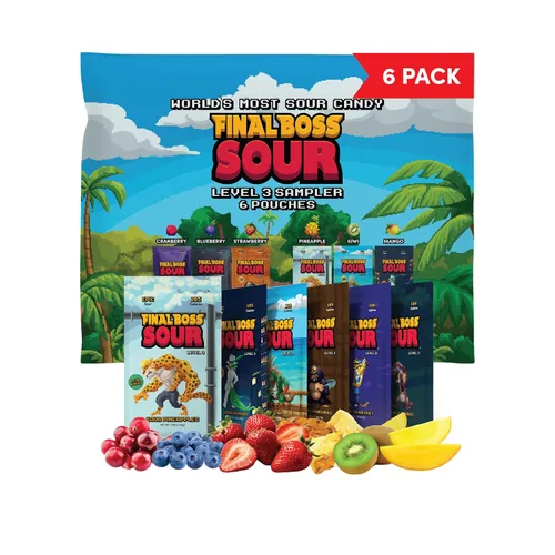 Vista 13 de Final Boss Sour Candy Todos los niveles, paquete variado, paquete de 6 – Hecho con frutas secas reales, sin colores artificiales, sin sabores