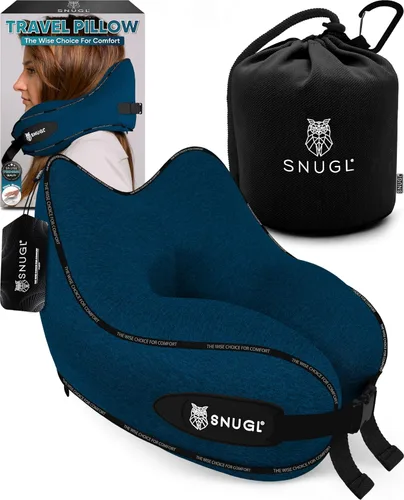 Vista 10 de SNUGL Almohada de viaje – Almohadas de espuma viscoelástica – Almohada para el cuello para avión con bolsa de transporte y clip – Almohadas de apoyo
