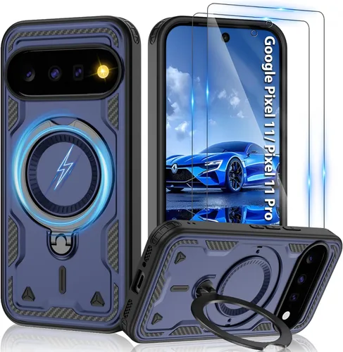 Vista 98 de Gritup fro Funda para Google Pixel 9A, funda protectora magnética de grado militar compatible con Mag-Safe, 2 protectores de pantalla HD, soporte