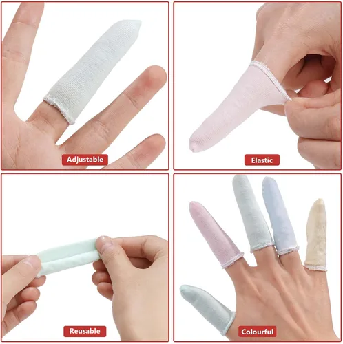 Vista 7 de EORTA, 100 unidades, material de algodón con protectores de dedos elásticos, protectores de dedos, dedos del pie, pulgar, mangas, cómodo