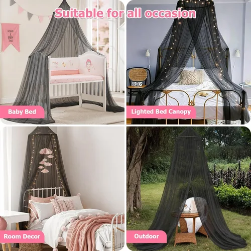 Vista 6 de Dosel de Cama con Luces, Dosel de Cama para Niñas Princesa con Estrellas Luminosas, Cortinas de Cama con Dosel para Camas de Individual a King