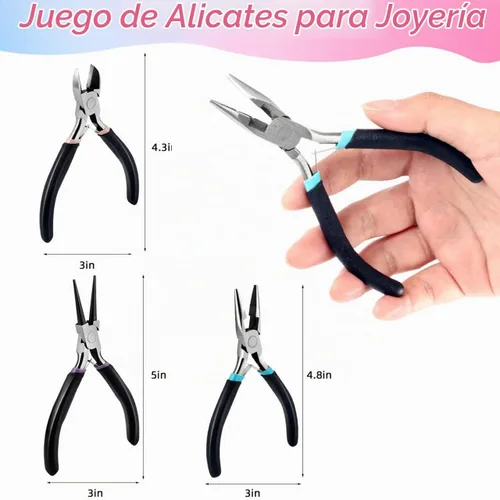Vista 4 de URSKYTOUS Juego de 3 piezas de alicates para joyería, kit de herramientas de alicates para hacer joyas incluye alicates para joyería de punta