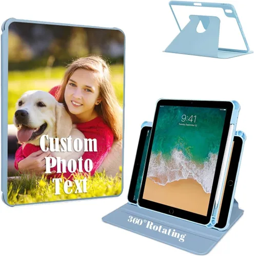 Vista 9 de Funda protectora personalizada con soporte giratorio de 360 grados, con parte trasera transparente y reposo inteligente, soporte para lápices