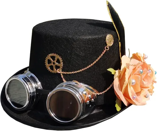 Vista 2 de Sombreros unisex Steampunk con gafas de flores sombreros de Halloween