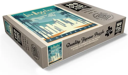 Vista 3 de MyPuzzle Los Angeles Skyline, póster vintage, rompecabezas de 100 piezas para adultos