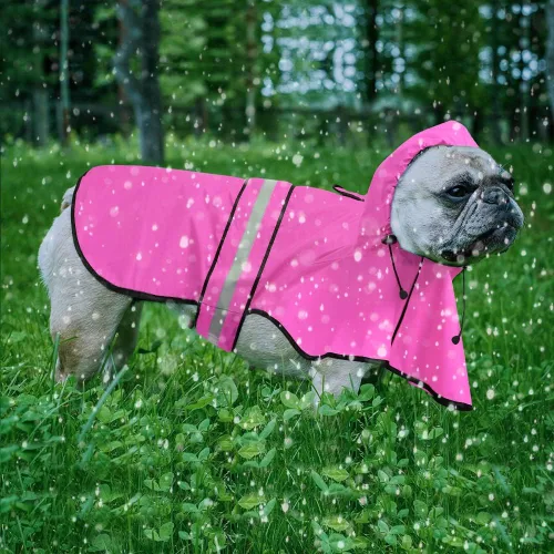 Vista 4 de Impermeable para perros – Impermeables con capucha para perros, abrigo de lluvia reflectante ajustable para perro, chaqueta de lluvia para perro