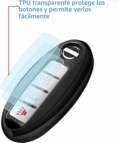 Vista 4 de Funda compatible con llavero Nissan con llavero de cuero, funda de TPU suave para llave inteligente Altima Maxima Rogue Armada Pathfinder Smart Key