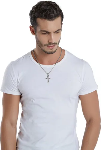 Vista 19 de Reve Collar con colgante religioso de cruz de Ankh copta de acero inoxidable para hombres y mujeres, cadena de 20 a 24 pulgadas