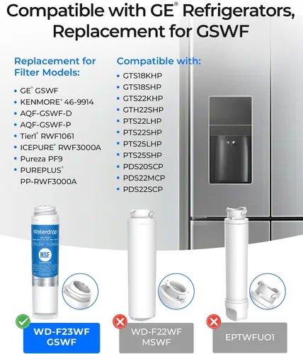 Vista 2 de Filtro de agua potable Waterdrop GSWF para refrigerador, reemplazo para GE® GSWF Smart Water 238C2334P001, Kenmore 46-9914, 469914, 9914, 3 filtros