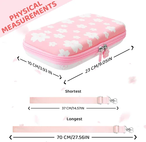 Vista 2 de RHOTALL Pink-White Cherry Blossom Carrying Case for Nintendo Switch Lite, Potable Storage Case for Switch Accessories with Protective Case, Screen