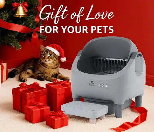 Vista 2 de Caja de arena automática mejorada, autolimpieza, con escalón elevado, parte superior abierta, gran capacidad para múltiples gatos, control de olores