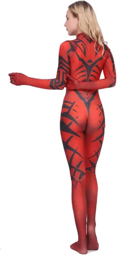 Vista 7 de eioaner Disfraz de Darth Talon para mujer, disfraz de Darth Talon, mono estampado rojo, medias de Halloween