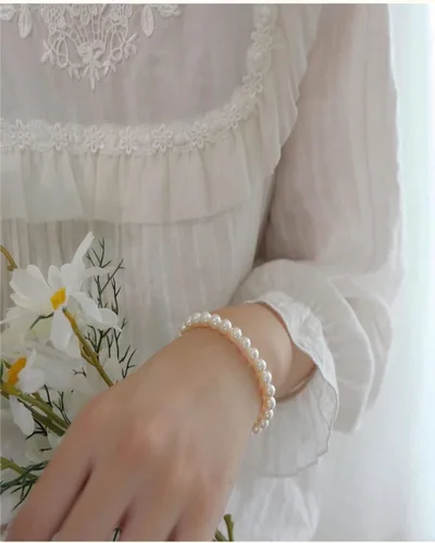 Vista 2 de Pulsera de perlas elásticas Accesorios de boda Pulsera de dama de honor Pulsera de perlas de imitación Pulsera de cuentas para fiesta nupcial