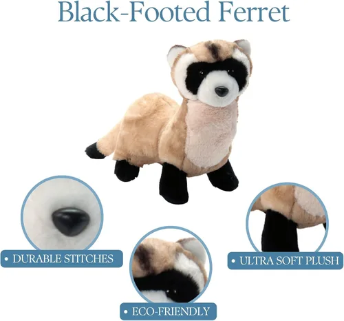 Vista 9 de The Petting Zoo Peluche de hurón de patas negras, regalos para niños, animales salvajes Onez, juguete de peluche de hurón, 12 pulgadas