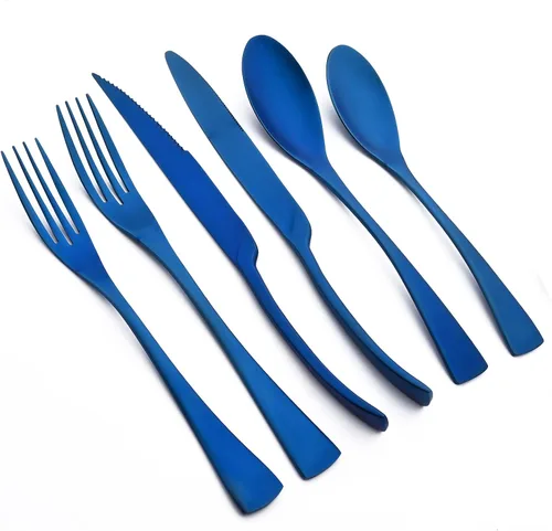 Vista 12 de Juego de cubiertos de plata mate con cuchillo para carne, 24 piezas de cubiertos pesados de acero inoxidable 18/10, juego de utensilios generosos