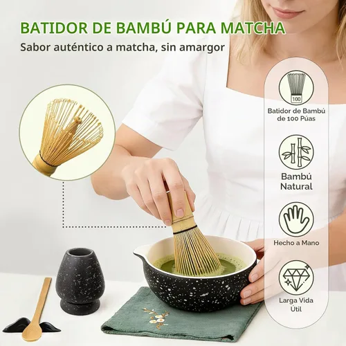 Vista 4 de Juego de batidor de matcha con cuenco, 8 piezas de cerámica para hacer