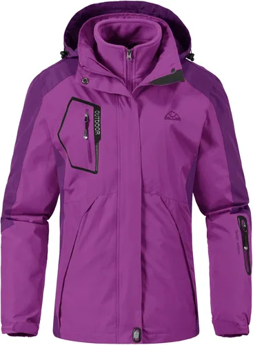 Vista 6 de Rdruko Chaqueta de esquí impermeable 3 en 1 para mujer, abrigo de invierno con aislamiento polar