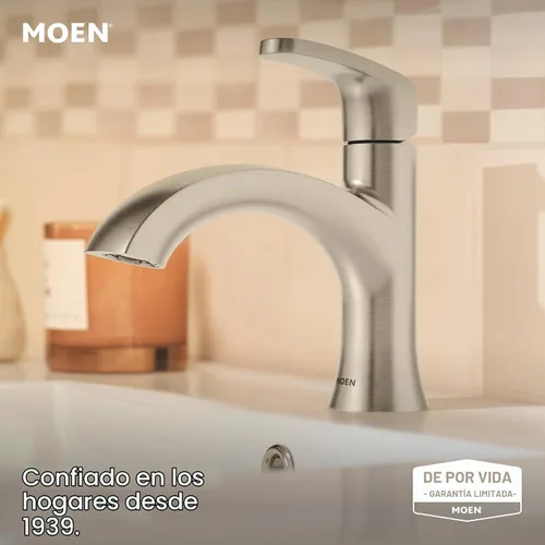 Vista 2 de Moen 84346SRN Karis Spot Resist Grifo de Lavabo de Baño de Níquel Cepillado de un Solo Mango con Placa de Cubierta Opcional