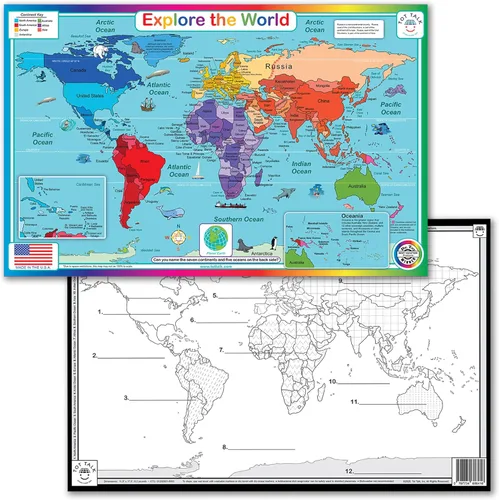 Vista 13 de Tot Talk Map of Africa Kids - Mantel individual educativo para niños, colección Part of Our World con actividades en la parte posterior, manteles