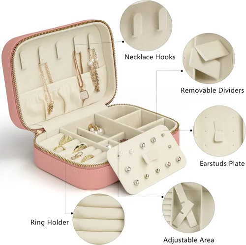 Vista 3 de KAMIER Cajas de joyería pequeñas para mujer caja organizadora de joyas de terciopelo para aretes anillos collares bonita caja de joyería