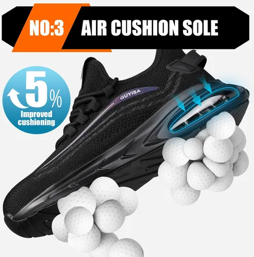 Vista 4 de GLANOUDUN Zapatos de punta de acero para hombre, ligeros, con amortiguación de aire, zapatos de trabajo de seguridad indestructibles, zapatos