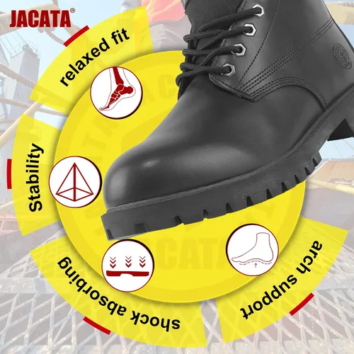 Vista 2 de Jacata Botas de Trabajo para Hombre de Cuero Resistente al Agua Bota de Trabajo de Suela de Goma Construcción Resistente al Aceite Botas Negro