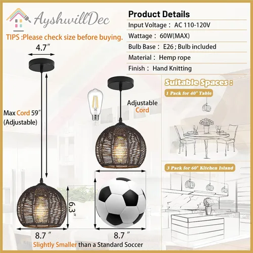Vista 4 de Ayshwill Dec Lámpara de araña negra tejida estilo boho de ratán y mimbre con cúpula, lámpara colgante para comedor, dormitorio, isla de cocina 8.7