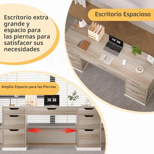 Vista 5 de MaverickFurni - Escritorio de computadora con cajones de almacenamiento, escritorio ejecutivo de 54 pulgadas con 7 cajones para dormitorio