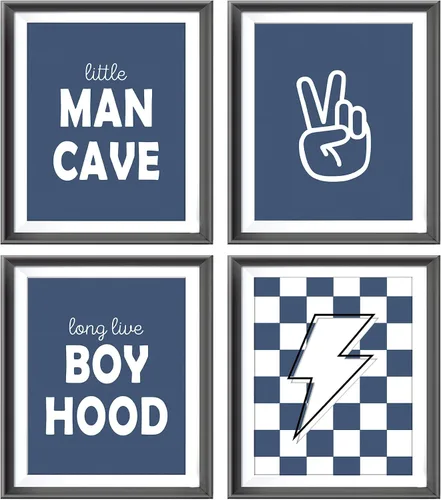 Vista 13 de Pósters Retro de Cueva del Hombrecito Preppy a Cuadros Rayo Signo de Paz Larga Vida a la Niñez para Habitación de Niño Adolescente Decoración