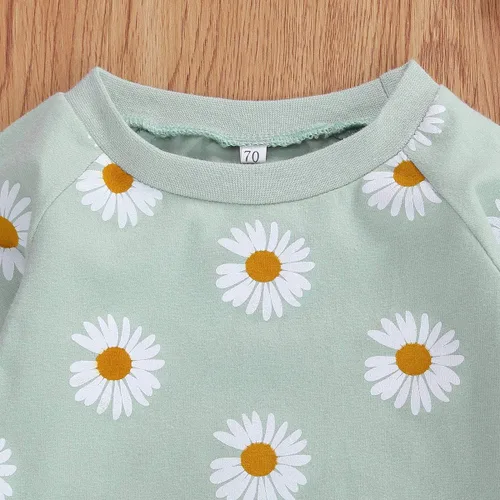 Vista 3 de CIYCUIT Conjunto de 3 piezas de sudadera de margaritas + pantalones + diadema, ropa infantil de otoño e invierno
