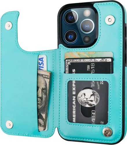 Vista 18 de ONETOP - Funda tipo cartera compatible con iPhone 13 Pro con soporte para tarjetas, funda de piel sintética con ranuras para tarjetas, doble cierre