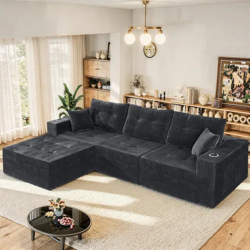 Vista 12 de Luxanimarion Sofá modular modular de 113 pulgadas para sala de estar, sofá convertible en forma de L con otomana, sofá modular modular de 4 plazas