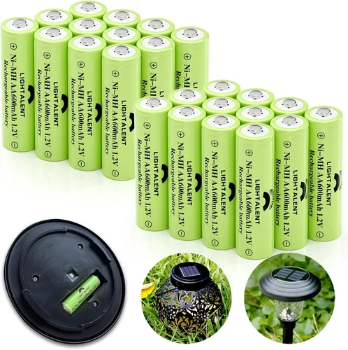 Vista 8 de Lightalent Pilas Recargables Ni-MH AA, Batería Precargada de Alta Capacidad Doble A 1.2V para Luces Solares Exteriores (AA-600mAh-12pack)