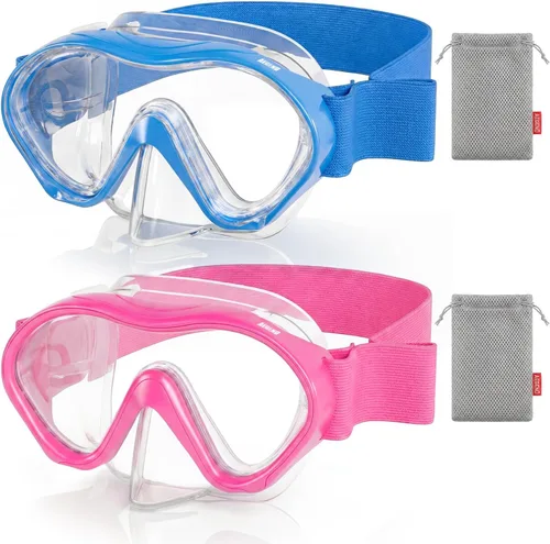 Vista 14 de Aegend Paquete de 2 gafas de natación para niños con cubierta de nariz para niños de 3 a 15 años, correa de tela tejida, antivaho 180° visión clara